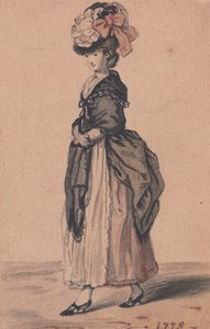 Una signora di moda con scialle nero e scarpe nere da John Collet