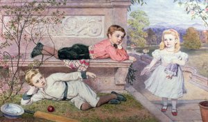 I bambini Farrer, Gaspard, Henry e Cecilia nei giardini di una casa di campagna nel Berkshire