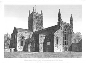 Monastero di Tewkesbury, Gloucestershire, vista N. O., inizio XIX secolo da John Coney