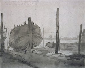 Scena fluviale con nave al tramonto da John Constable