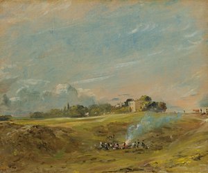 Veduta di Hampstead Heath, con figure intorno a un falò da John Constable