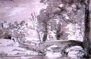 Ponte con alberi e edifici, a Haddon da John Constable