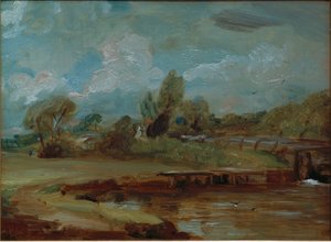 La chiusa di Flatford, vista da un sentiero lungo il fiume da John Constable