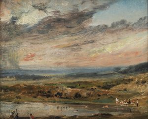 Hampstead Heath, con stagno e bagnanti