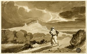 Donna con bambino in fuga attraverso la brughiera da John Constable