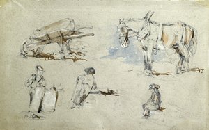 Costruzione della ferrovia di Londra e Birmingham, c.1835-38 (matita con lavaggio su carta; schizzo composito) da John Cooke Bourne