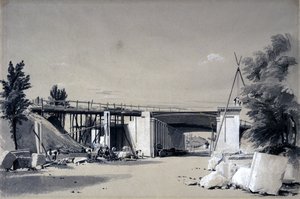 Ponte di Denbigh Hall dalla strada, 25 giugno 1837 da John Cooke Bourne