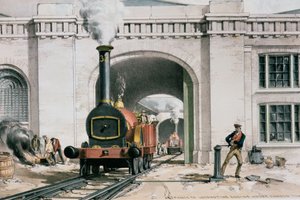 Ingresso alla casa delle locomotive, Camden Town, Londra, 1839 da John Cooke Bourne