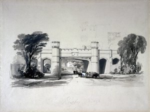 Ponti ferroviari di Rugby visti dalla strada, Warwickshire, aprile 1839 da John Cooke Bourne