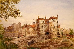 Vista della Torre di Londra, mostrando Byward Tower, Beauchamp Tower, Devereux Tower e St. Thomas Tower