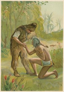 Scena da Robinson Crusoe di Daniel Defoe