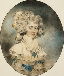 Ritratto della signora Fisher, a mezzo busto, con un vestito bianco adornato con nastri blu, 1788 da John Dowman