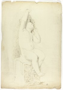 Statua antica di putto seduto che gioca con una maschera da John Downman