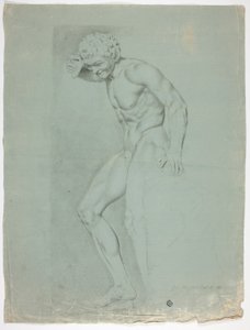 Statua antica di fauno in piedi con cembali