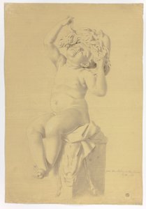 Statua Antica di Putto Seduto che Tiene una Maschera di Sileno