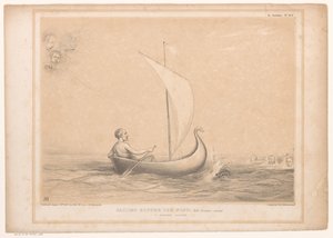 Caricatura con Lord Russell in una barca a vela