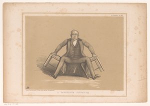 Caricatura di Robert Peel che cade tra due sedie