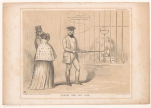 Caricatura della regina Vittoria nella gabbia dei leoni