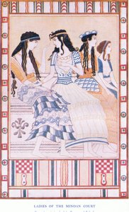 Dame della corte minoica, illustrazione da Myths of Crete and Pre-Hellenic Europe pub. dalla Gresham Publishing Company Limited anni 1920 da John Duncan