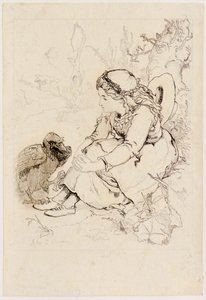 Ragazza seduta e grande uccello da John Duncan