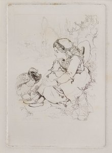 Ragazza seduta e grande uccello da John Duncan