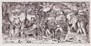 Barile di vino trainato da quattro tigri da John Duncan