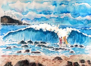 Surfisti sulla spiaggia delle grandi onde da John Dunn