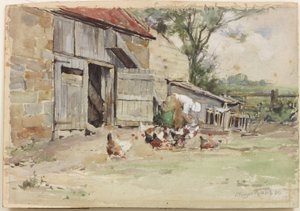 Nutrire le galline, 1909 da John Edgar Mitchell