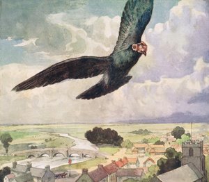 Uccello che vola sopra una città, illustrazione da 