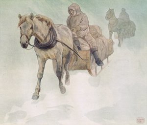 Slitta trainata da cavalli, illustrazione da 