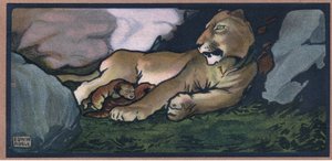 Leone con cucciolo da John Edwin Noble