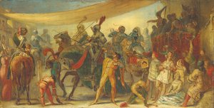 Cavalieri che si preparano per un torneo