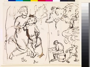 Foglio di studi caricaturali dello stile post-raffaellesco, 1853 da John Everett Millais