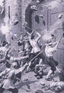 Il sacco di Dundee 1 settembre 1651: marinai inglesi attaccano il Wellgate Port, illustrazione da 