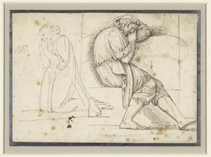 Foglio di studio con un giovane addormentato e una donna inginocchiata in preghiera da John Flaxman (II)