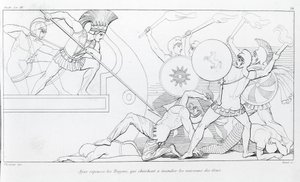 Aiace respinge i Troiani che cercano di bruciare le navi greche. Disegno di John Flaxman. Iliade di Omero. Canto XV. da John Flaxman