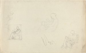Quattro studi di una donna seduta con bambini ai suoi piedi (Schizzi per il monumento a Lady FitzHarris?)