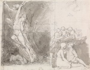 Illustrazione al Paradiso Perduto di Milton - Adamo ed Eva protetti dagli angeli da John Flaxman