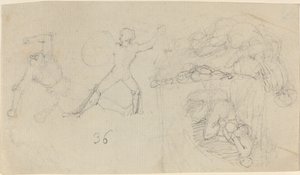 Foglio di schizzi, inclusi due guerrieri che combattono da John Flaxman