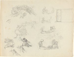 Studi di gallo che canta e figure reclinate (recto e verso) da John Flaxman