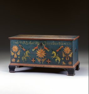 Cassapanca decorata con coperchio sollevabile realizzata per Jacob Ober, Rapho Township, Lancaster County, Pennsylvania, USA, 1794 da John Flory