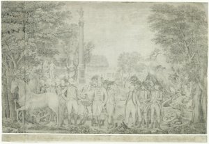 La resa delle armi britanniche al Generale Washington dopo la sconfitta a Yorktown in Virginia, ottobre 1781 da John Francis Renault
