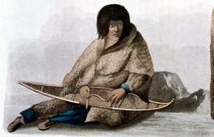 Ragazza indiana di rame che ripara una racchetta da neve, 1823 da John Franklin
