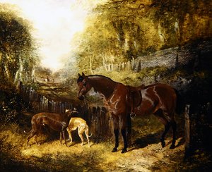 Pony e levrieri in un paesaggio da John Frederick Herring Jnr