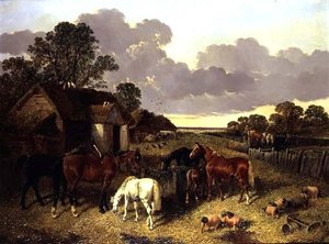 Cavalli, maiali, pollame, anatre e bovini in un cortile da John Frederick Herring Senior