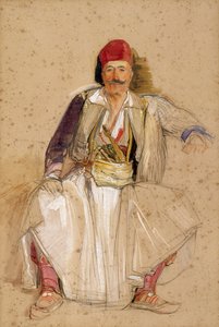 Un guerriero corfiota, seduto (acquerello su matita su carta bianca) da John Frederick Lewis