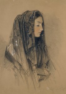 Testa di una ragazza italiana con mantiglia, 1838 da John Frederick Lewis