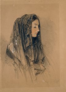 Testa di una ragazza italiana con mantiglia, 1838 da John Frederick Lewis