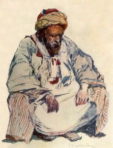 Figura seduta di pastore siriano con cappotto di pelle di pecora, 1902