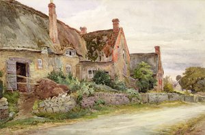 Cottage con tetto di paglia con fienile adiacente, 1881 da John Fulleylove